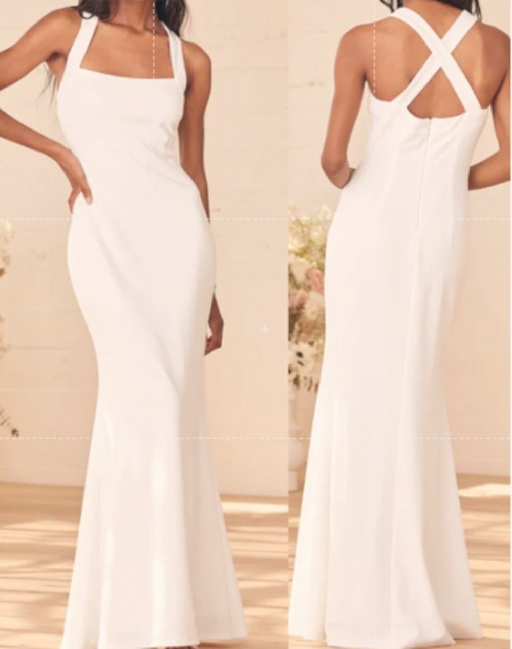 LULU'S S White Pure Romance Sleeveless Square Neck Mermaid Maxi Dress NEW B27